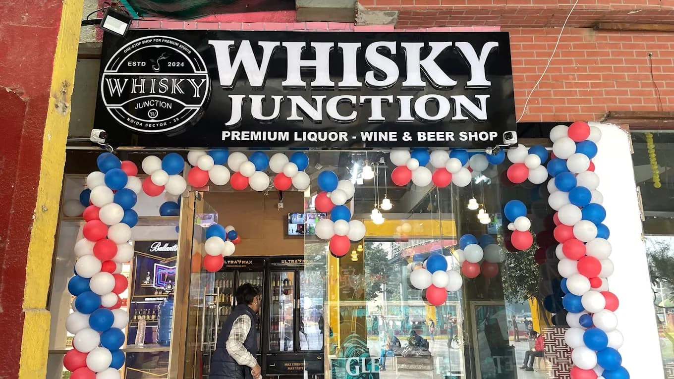 Luxury liquor retail theka in Noida offering imported whisky and fine wine