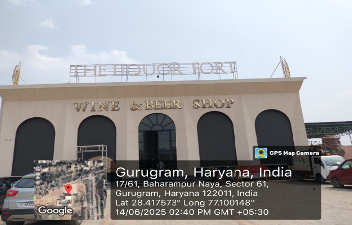 Premium liquor shelves with whisky, rum, vodka