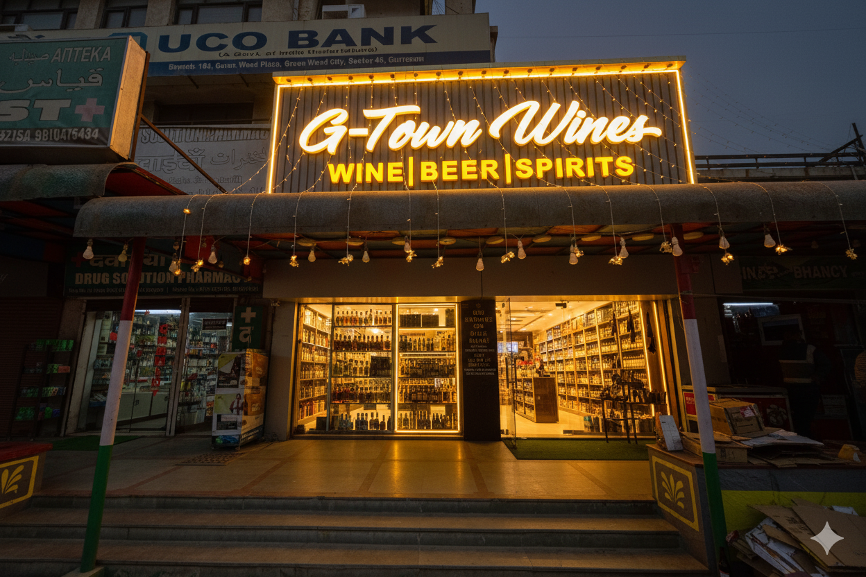 G-Town Wines premium liquor store at Greenwood Plaza Gurgaon