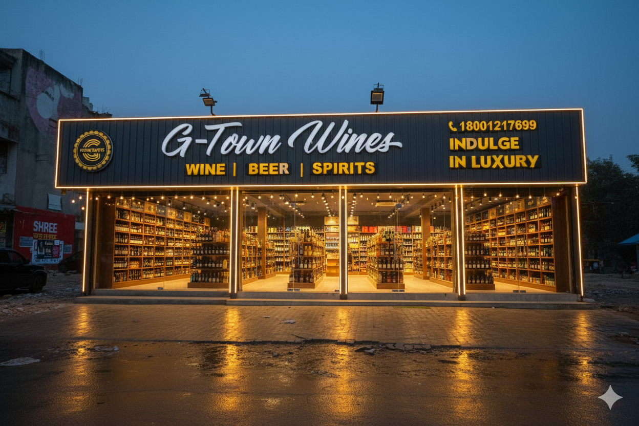 Front view of G-Town Wines premium liquor store in Sector 10A Gurgaon