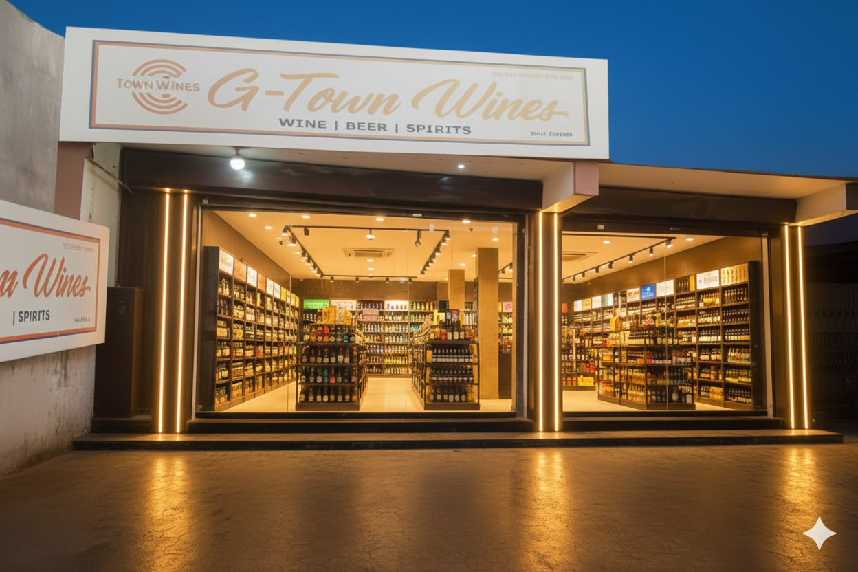 Front view of G-Town Wines premium liquor store in Sector 21 Gurgaon