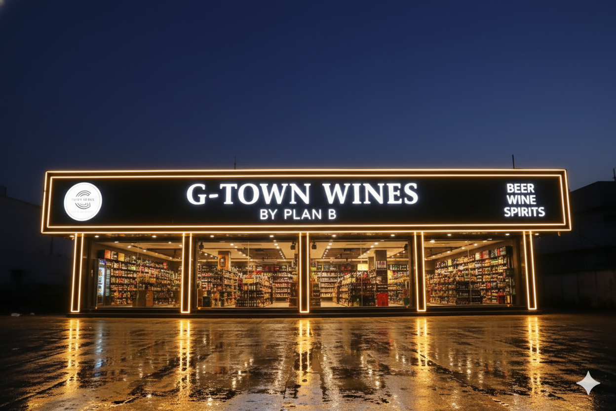 Front view of G-Town Wines premium liquor store in Sector 21 Gurgaon