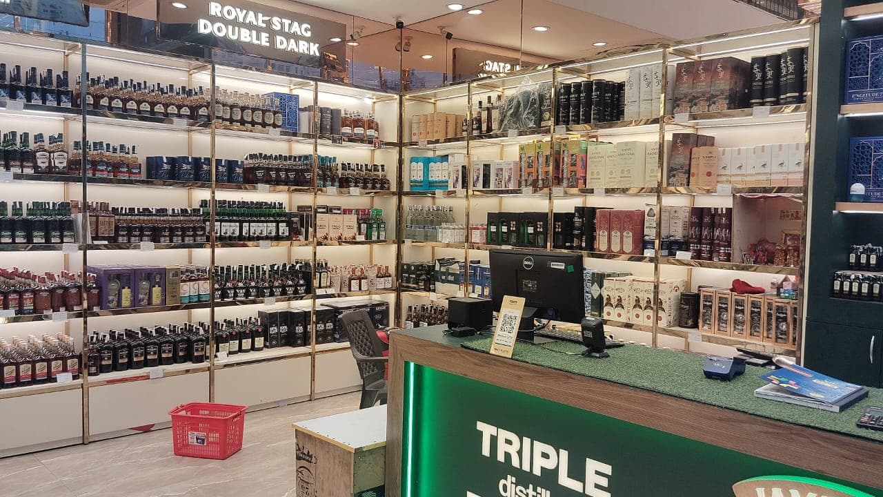 Shyam Wines Gurugram storefront showcasing premium liquor collection