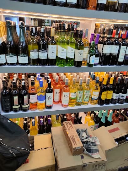 Premium liquor shelves with whisky, rum, vodka